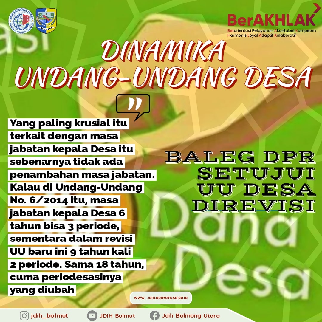 JDIH -REVISI UU DESA: 9 TAHUN JABATAN KEPALA DESA, PENAMBAHAN TUNJANGAN ...